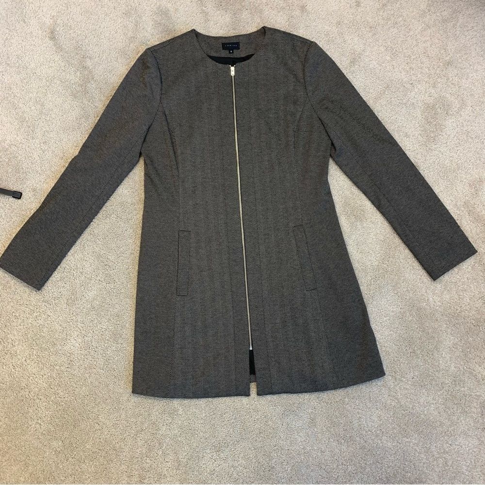TOBIAS black herringbone long sleeve blazer coat zipper front Sz 10 NWOT - Picture 7 of 12